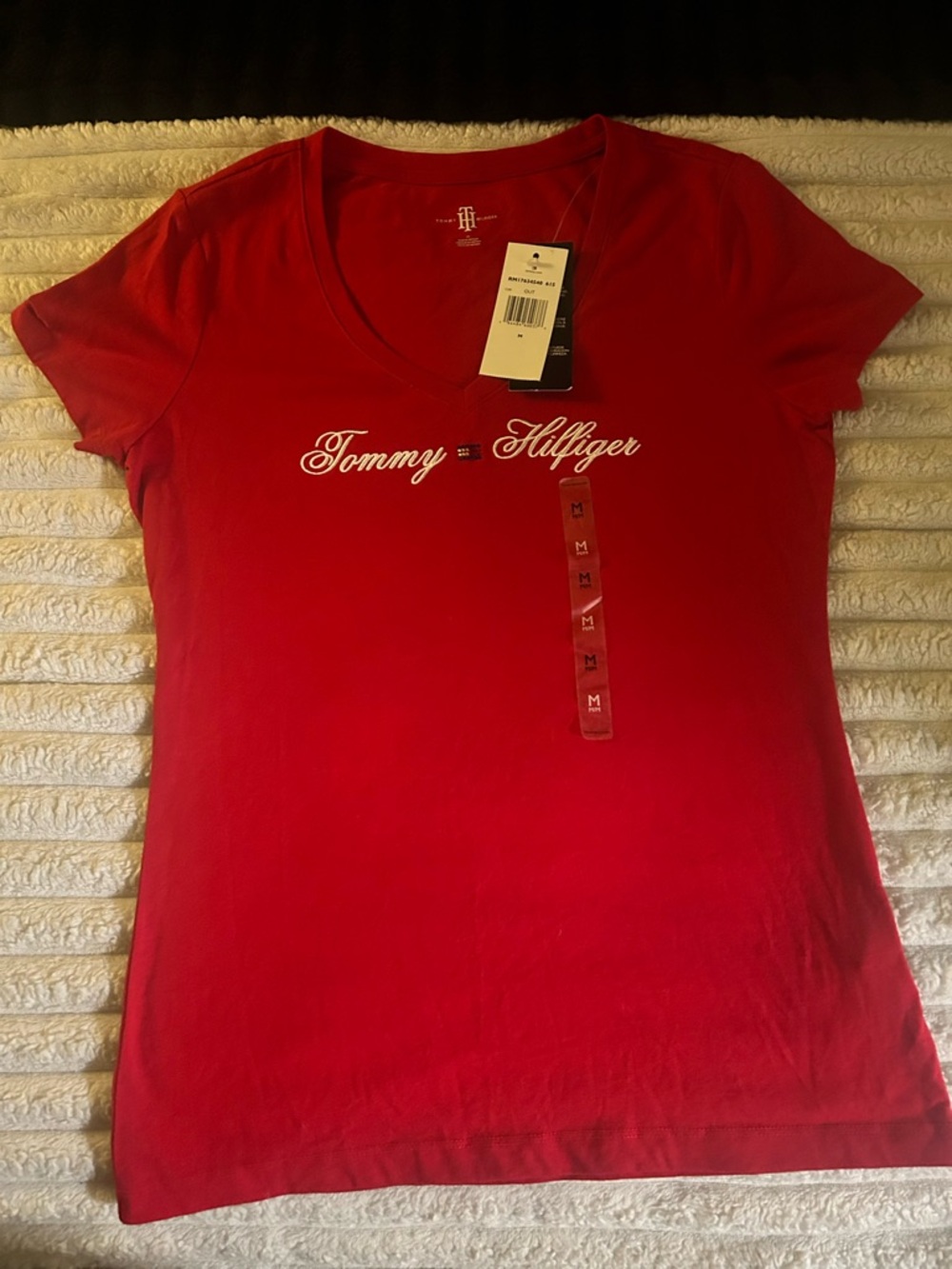Tommy Hilfiger Red V-Neck Script Logo Tee